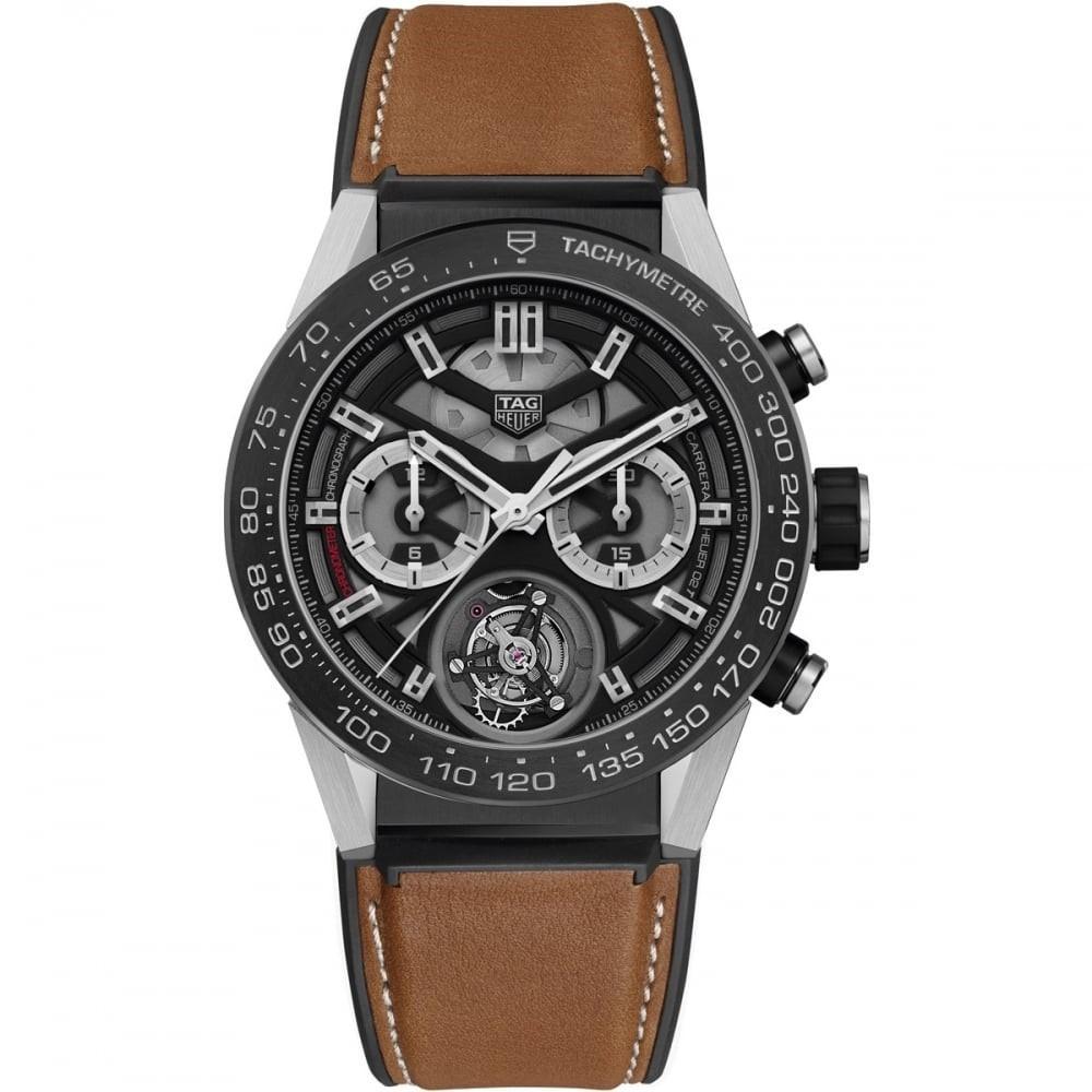 Tag Heuer Men&#39;s CAR5A8Y.FT6072 Carrera Chronograph Automatic Brown Rubber and alligator leather Watch