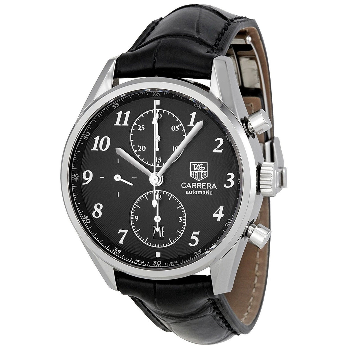Tag Heuer Men&#39;s CAS2110.FC6266 Carrera Chronograph Automatic Black Leather Watch