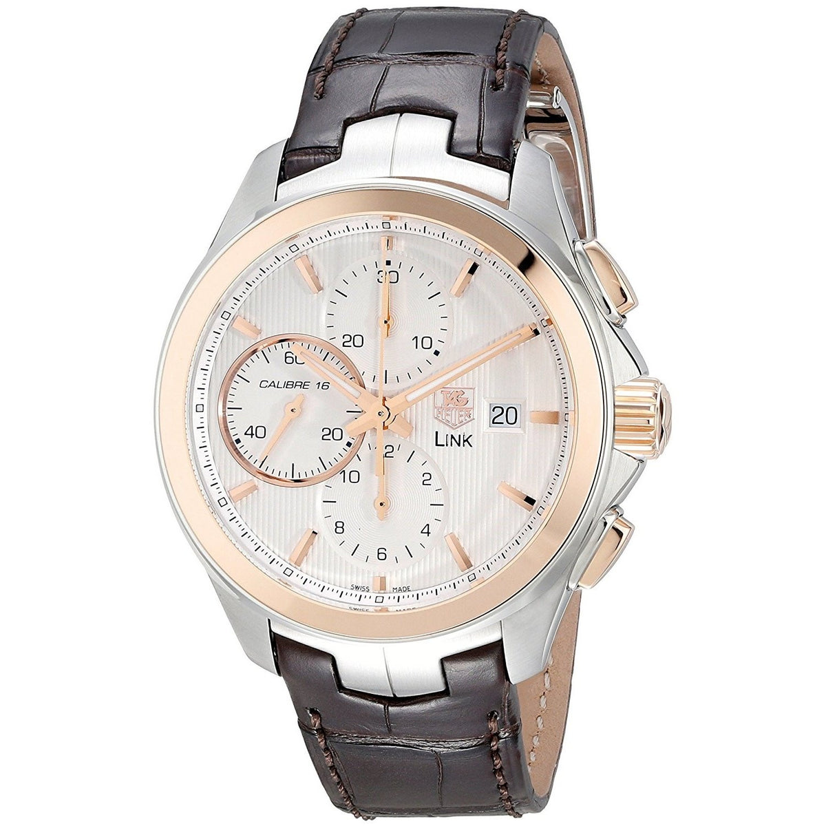Tag Heuer Men&#39;s CAT2050.FC6322 Link 18Kt Rose Gold Chronograph Automatic Brown Leather Watch
