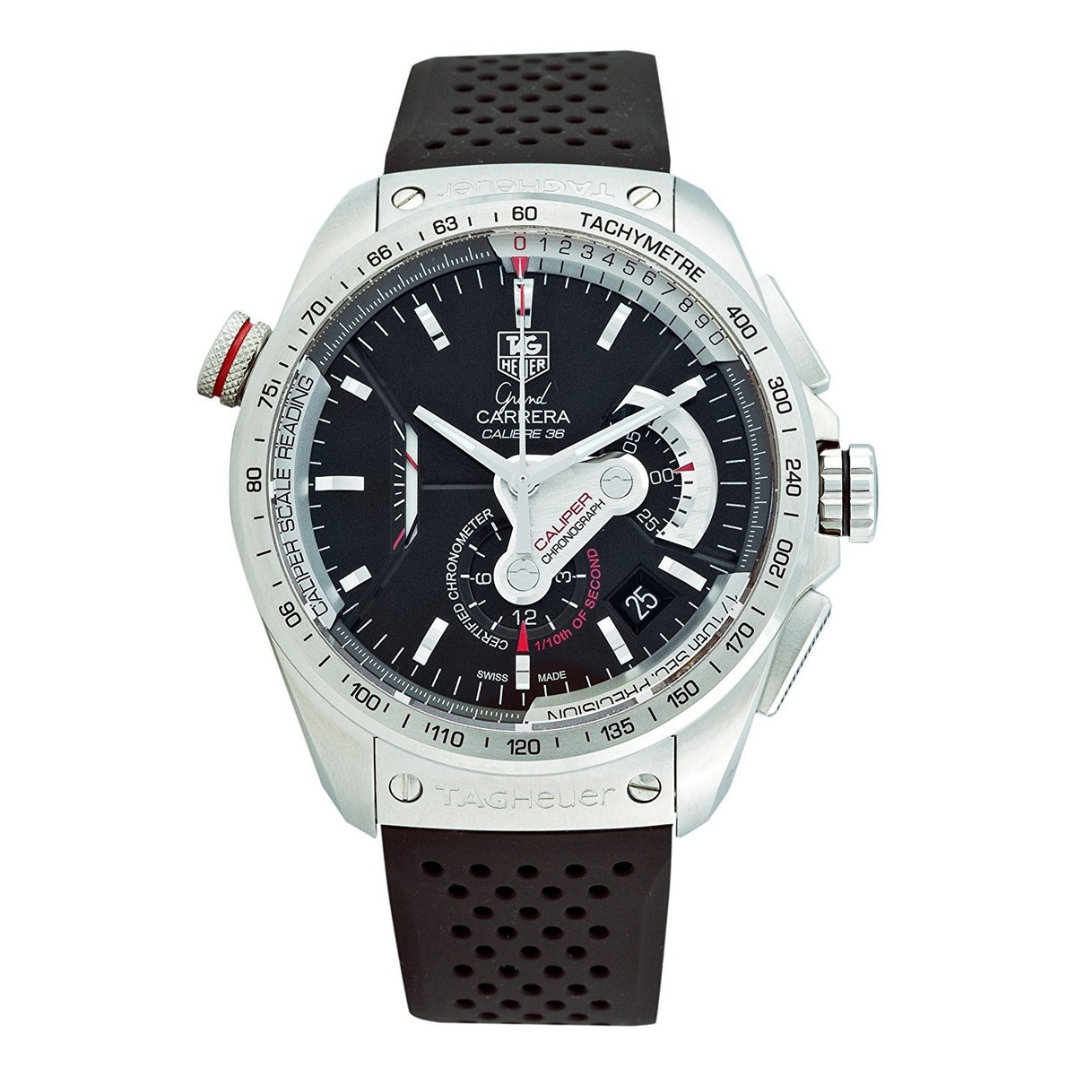Tag Heuer Men&#39;s CAV5115.FT6019 Grand Carrera Chronograph Automatic Black Rubber Watch
