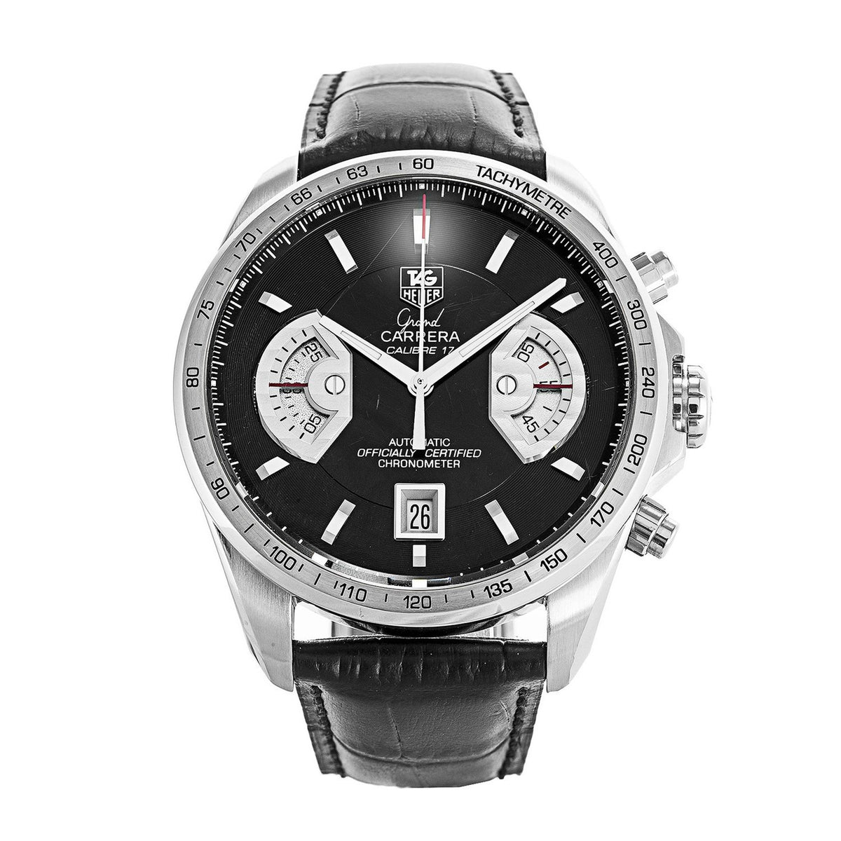 Tag Heuer Men&#39;s CAV511A.FC6225 Grand Carrera Chronograph Automatic Black Leather Watch