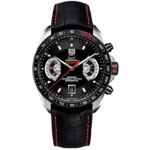Tag Heuer Men&#39;s CAV511C.FC6237 Grand Carrera Chronograph Black Leather Watch