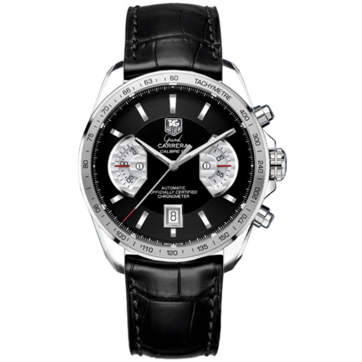 Tag Heuer Men&#39;s CAV511G.FC6225 Grand Carrera Chronograph Black Leather Watch