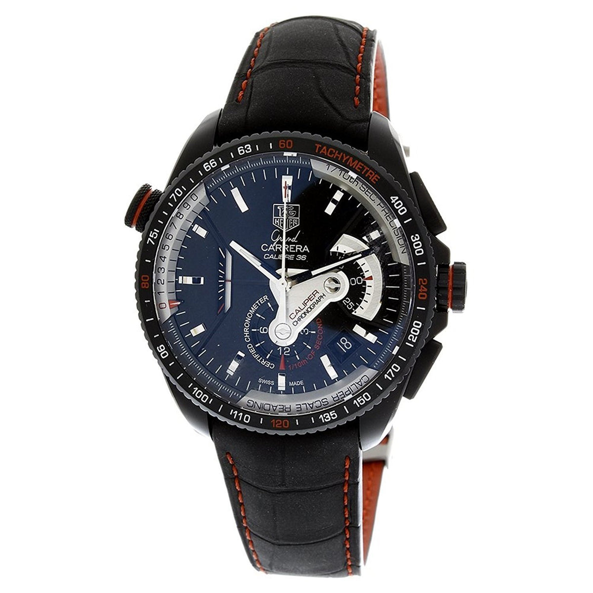 Tag Heuer Men&#39;s CAV5185.FC6237 Grand Carrera Chronometer Automatic Black Leather Watch