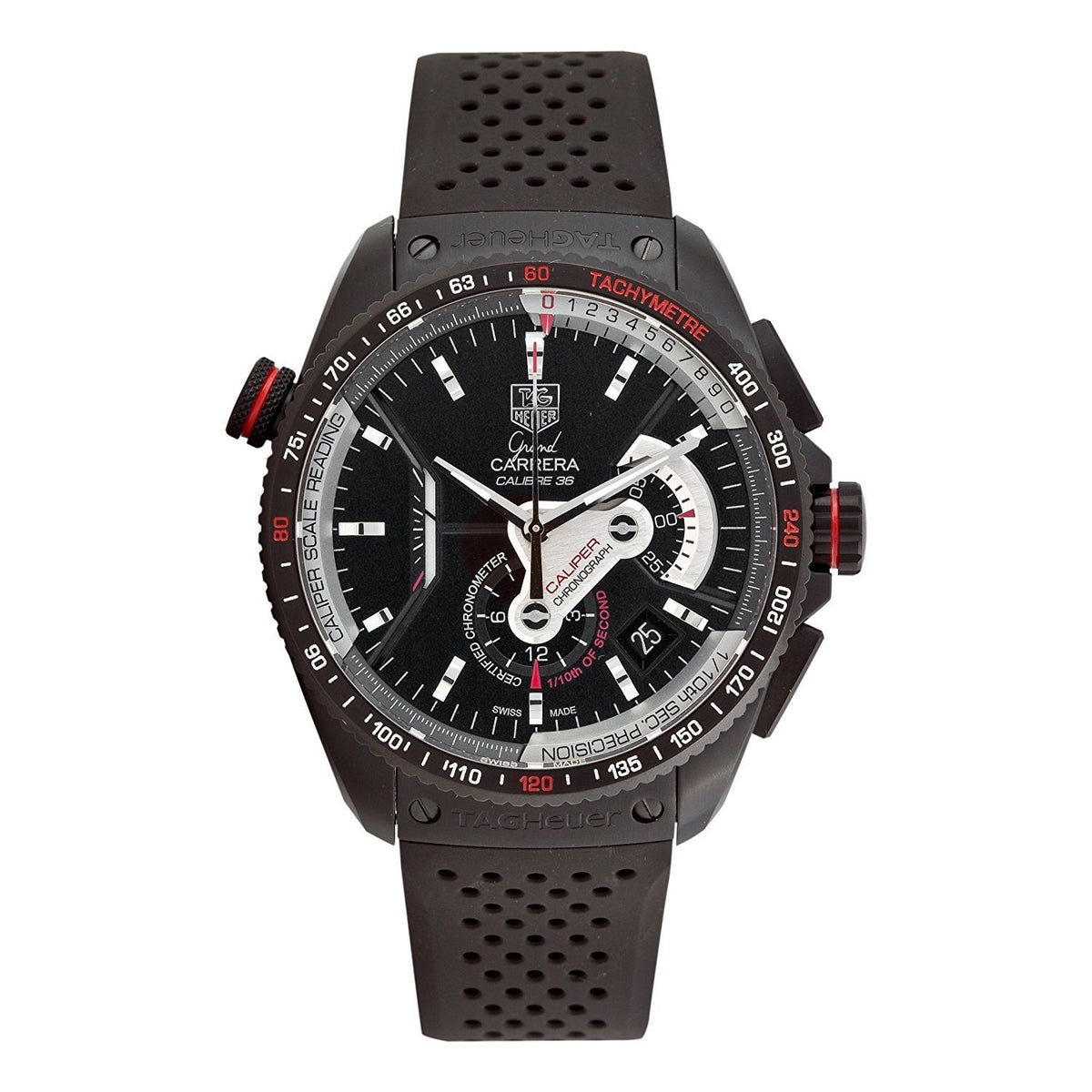 Tag Heuer Men&#39;s CAV5185.FT6020 Grand Carrera Chronometer Automatic Black Rubber Watch