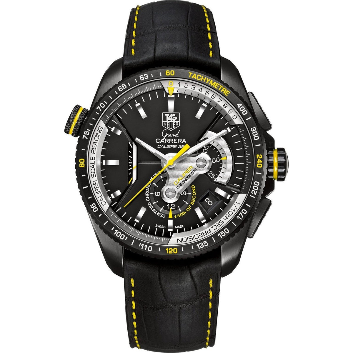 Tag Heuer Men&#39;s CAV5186.FC6304 Grand Carrera Chronometer Automatic Black Leather Watch