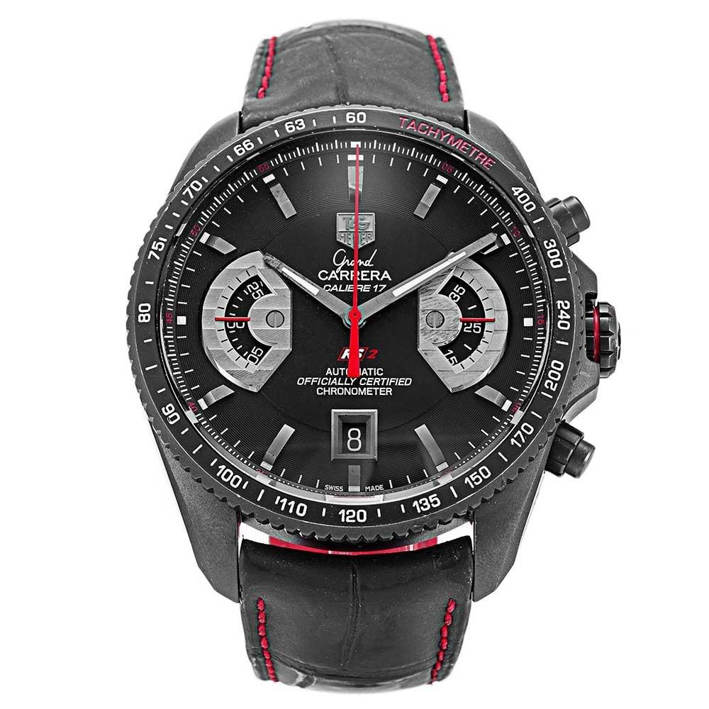 Tag Heuer Men&#39;s CAV518B.FC6237 Grand Carrera Chronometer Automatic Black Leather Watch