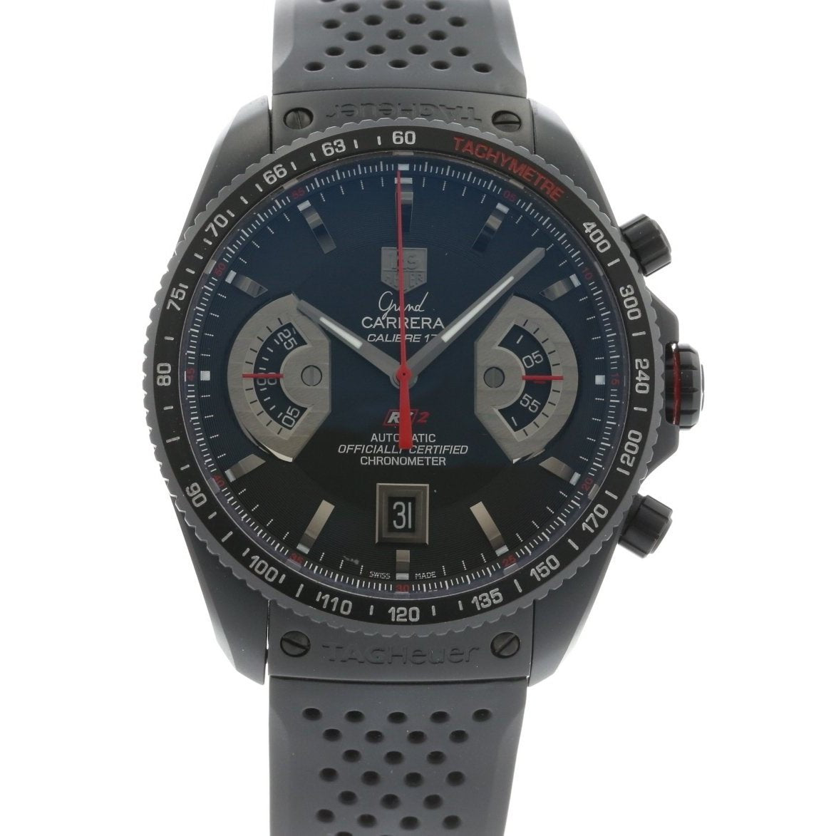 Tag Heuer Men&#39;s CAV518B.FT6016 Grand Carrera Chronometer Automatic Black Rubber Watch