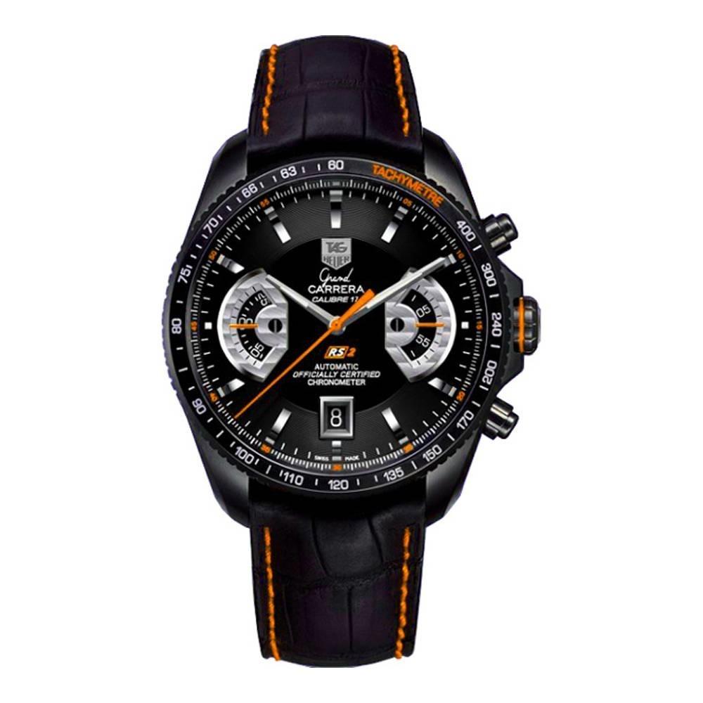 Tag Heuer Men&#39;s CAV518K.FC6268 Grand Carrera Chronometer Automatic Black Leather Watch