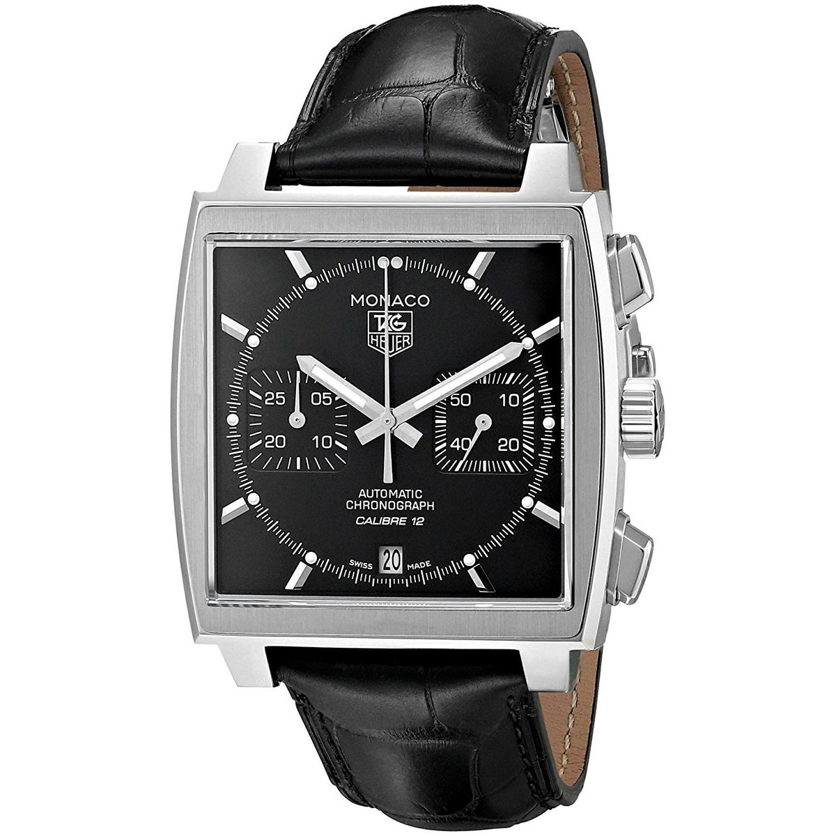 Tag Heuer Men&#39;s CAW2110.FC6177 Monaco Chronograph Automatic Black Leather Watch
