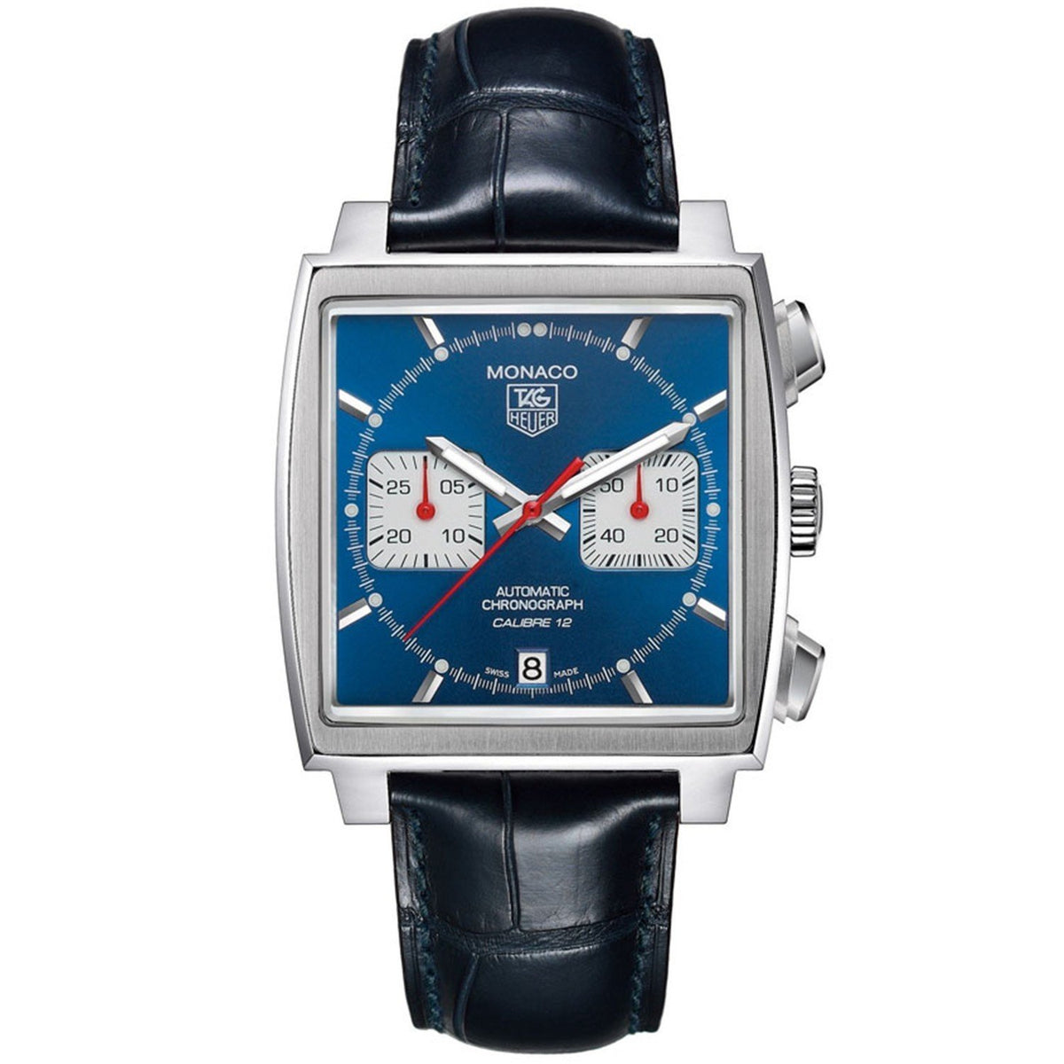 Tag Heuer Men&#39;s CAW2111.FC6183 Monaco Calibre 12 Chronograph Automatic Black Leather Watch
