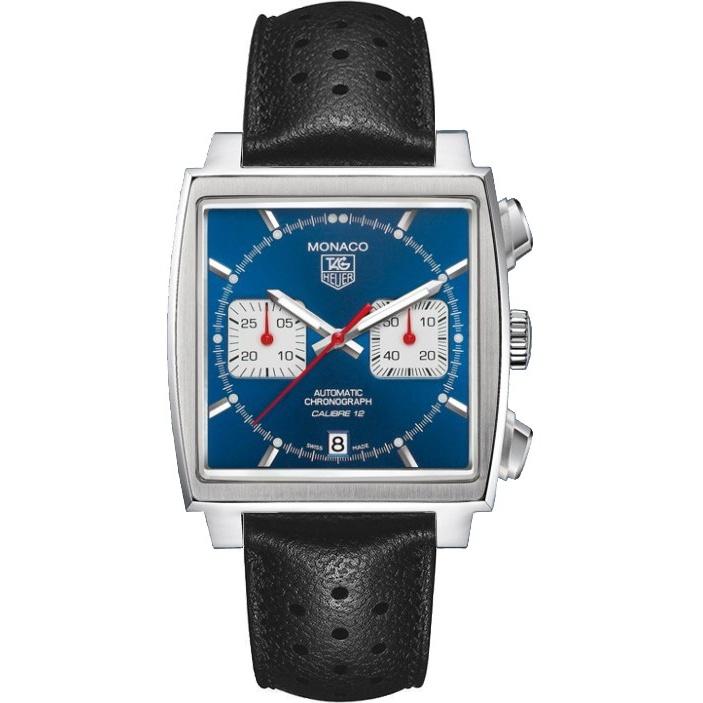 Tag Heuer Men&#39;s CAW2111.FC6356 Monaco Chronograph Black Leather Watch