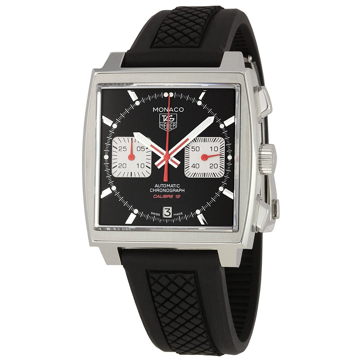Tag Heuer Men&#39;s CAW2114.FT6021 Monaco Chronograph Automatic Black Rubber Watch
