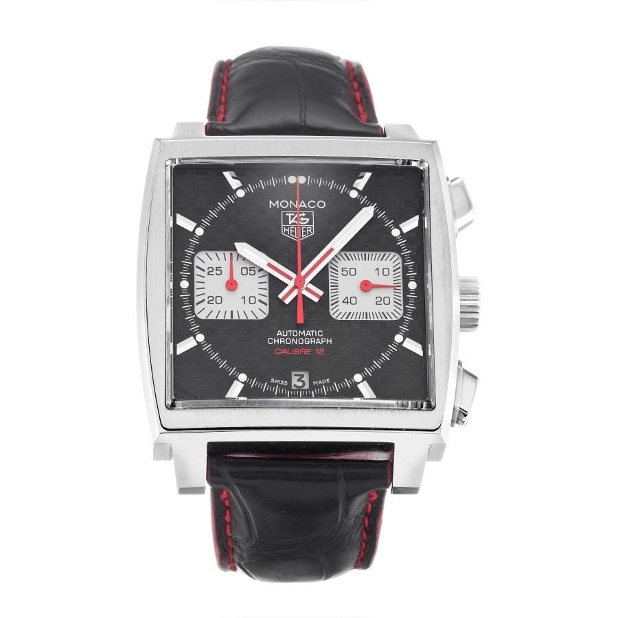 Tag Heuer Men&#39;s CAW2119.FC6289 Monaco Chronograph Black Leather Watch