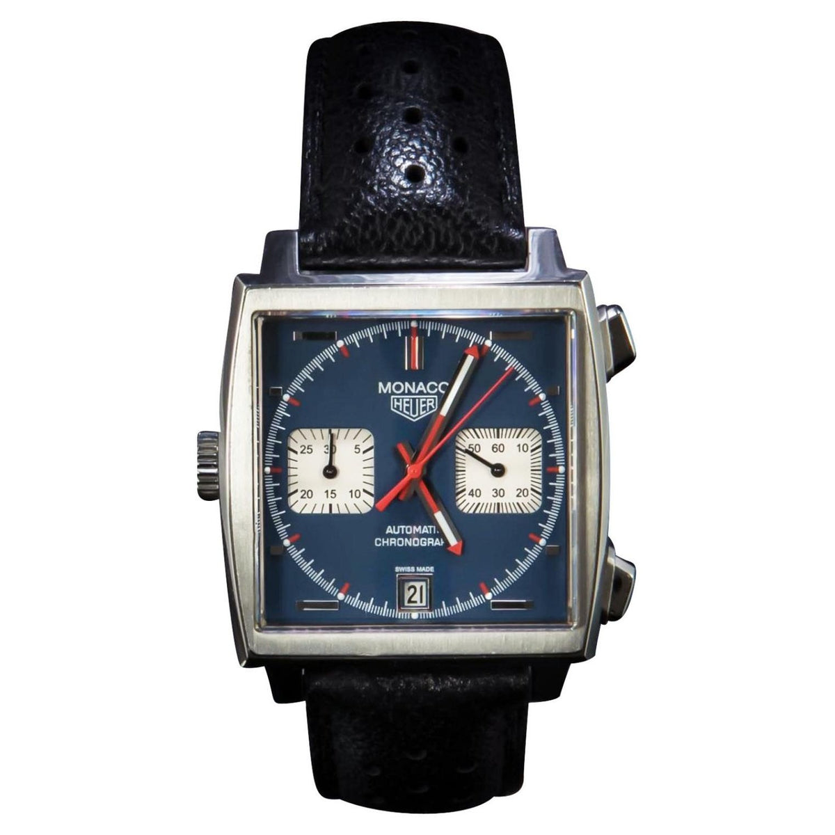 Tag Heuer Men's CAW211A.EB0026 Monaco Steve McQueen Chronograph Black Leather Watch