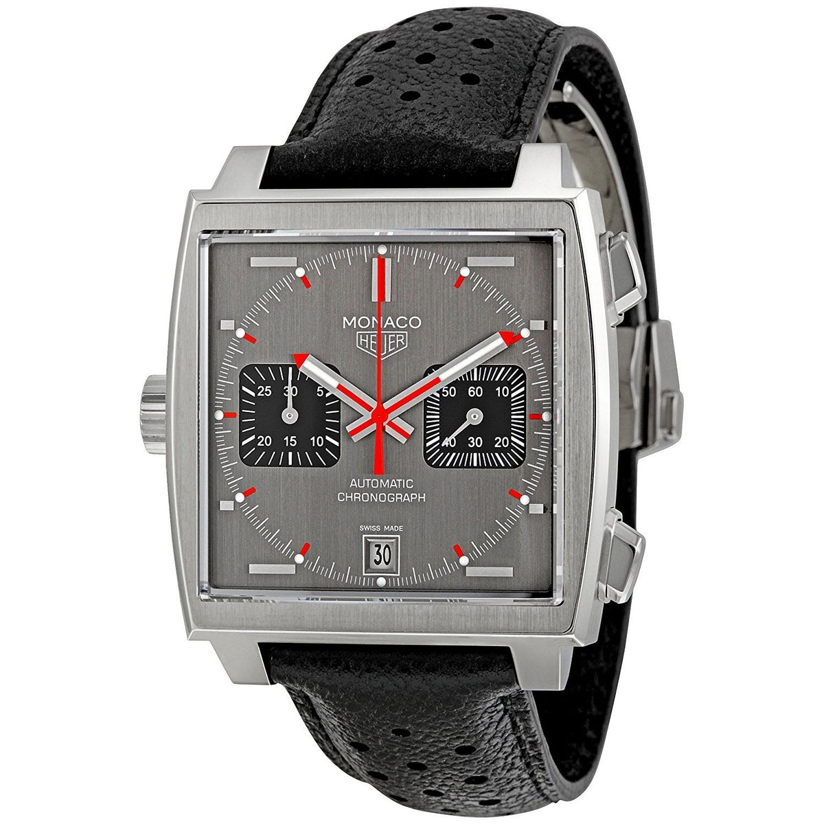 Tag Heuer Men&#39;s CAW211B.FC6241 Monaco Chronograph Automatic Black Leather Watch