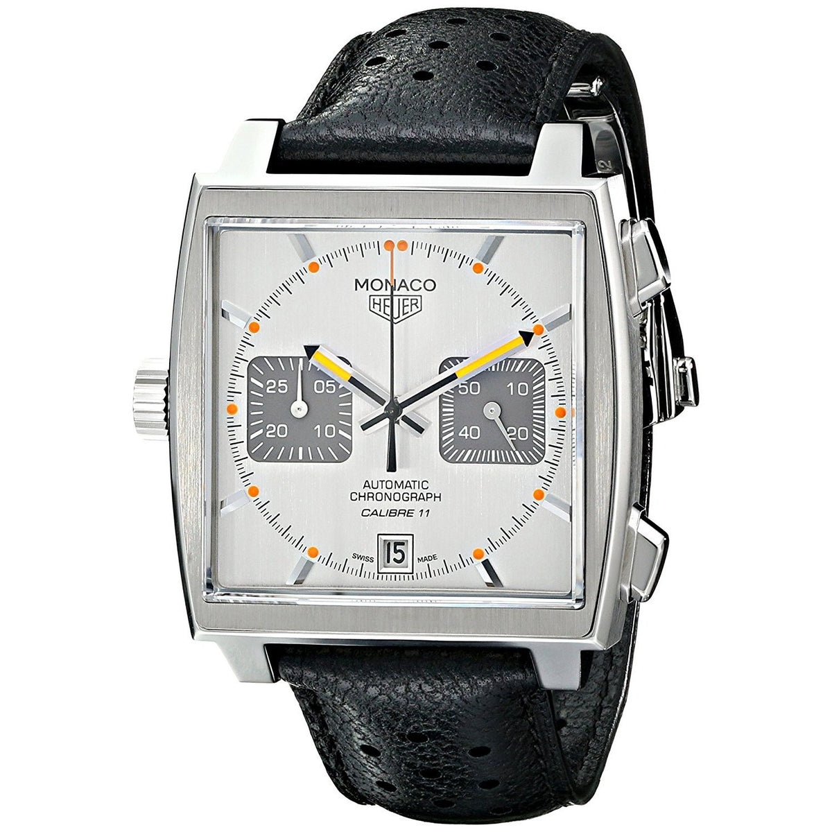 Tag Heuer Men&#39;s CAW211C.FC6241 Monaco Chronograph Automatic Black Leather Watch