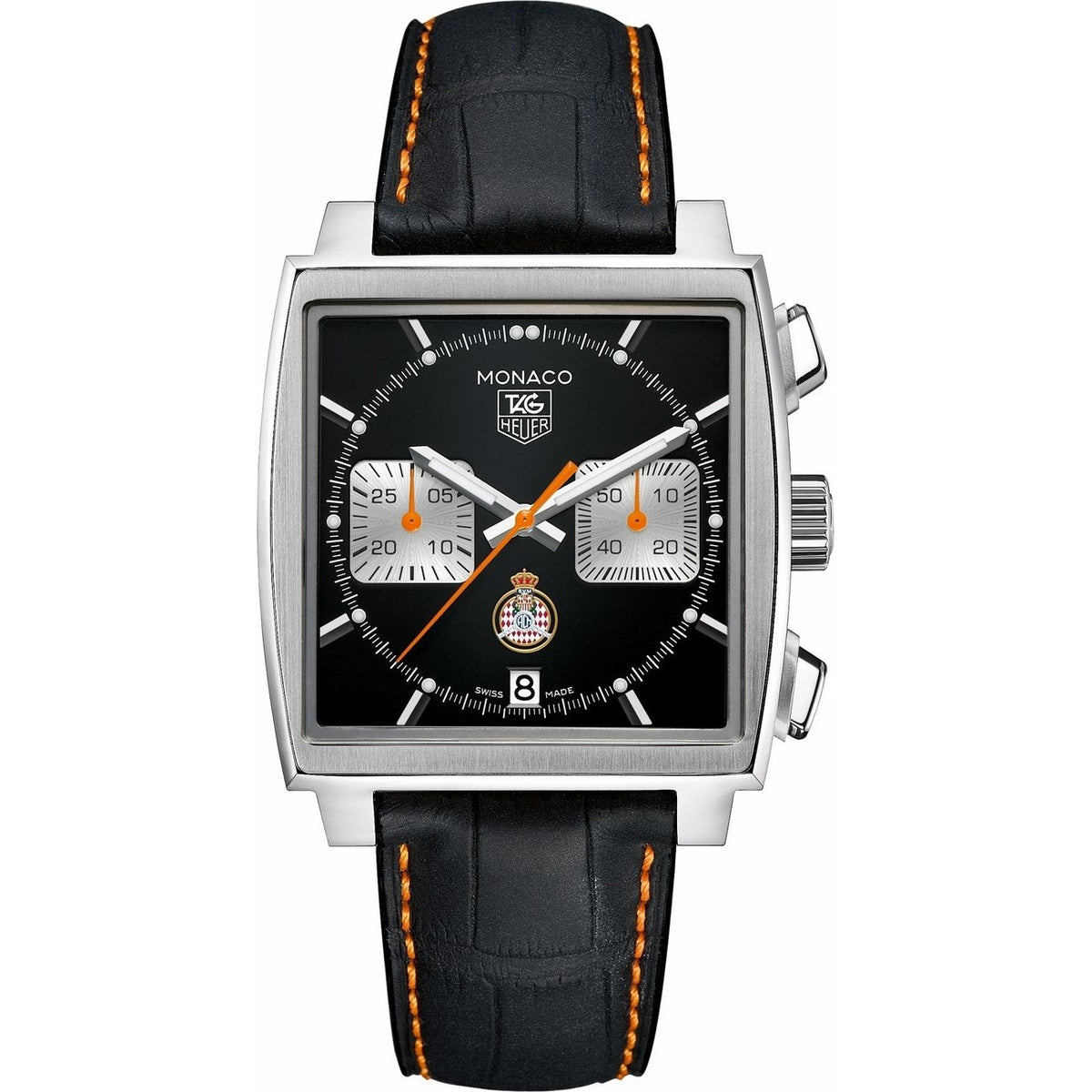 Tag Heuer Men&#39;s CAW211K.FC6311 Monaco Chronograph Black Leather Watch