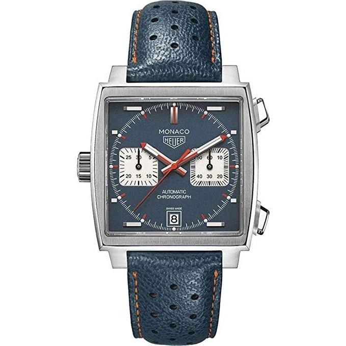 Tag Heuer Men's CAW211P.FC6401 Monaco Steve McQueen Chronograph Blue Leather Watch