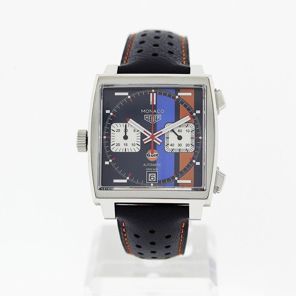 Tag Heuer Men&#39;s CAW211R.FC6401 Monaco Chronograph Black Leather Watch