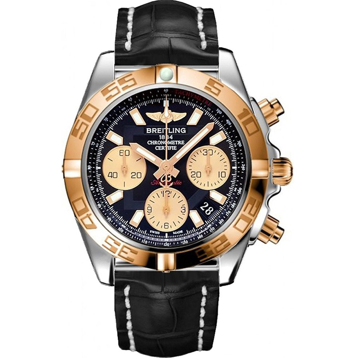 Breitling Men&#39;s CB014012-BA53-729P Chronomat 41 Chronograph Black Leather Watch