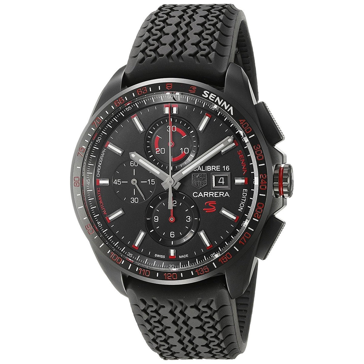 Tag Heuer Men&#39;s CBB2080.FT6042 Carrera Senna Chronograph Automatic Black Rubber Watch