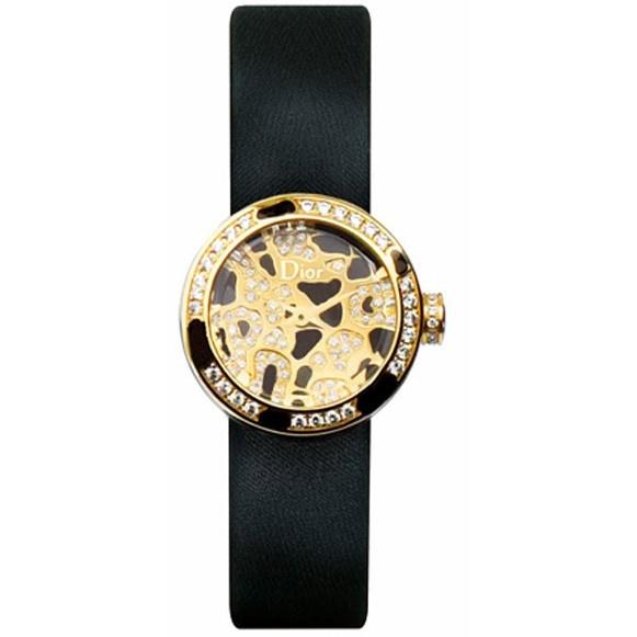 Christian Dior Women&#39;s CD040151A001 La D De  Diamond Black Satin Watch