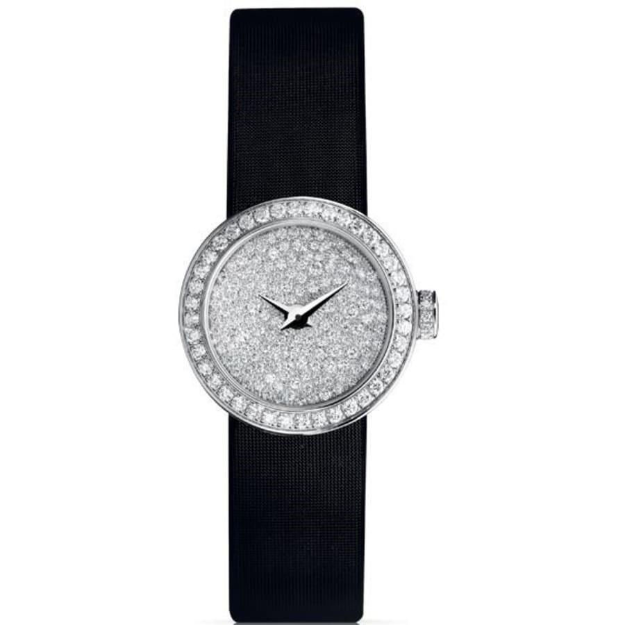 Christian Dior Women&#39;s CD040160A001 La D De  Diamond Black Satin Watch