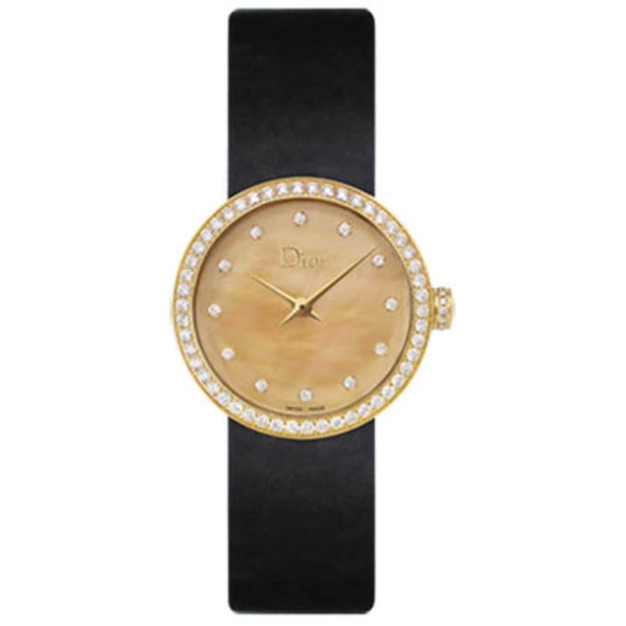 Christian Dior Women's CD047150A001 La D De Dior Diamond Black Satin, Leather Watch
