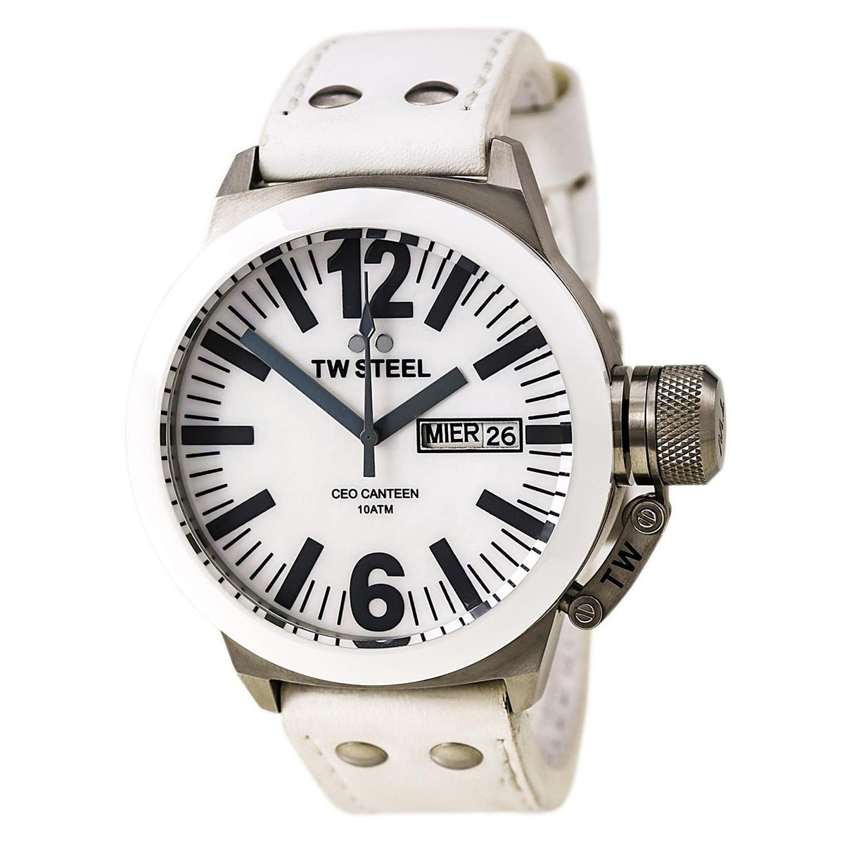 TW Steel Men&#39;s CE1037 CEO Canteen White Leather Watch