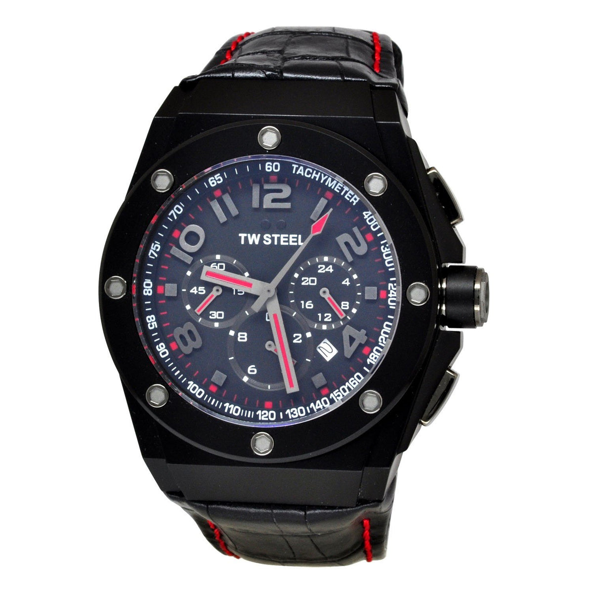 TW Steel Men&#39;s CE4008 CEO Tech Chronograph Black Leather Watch