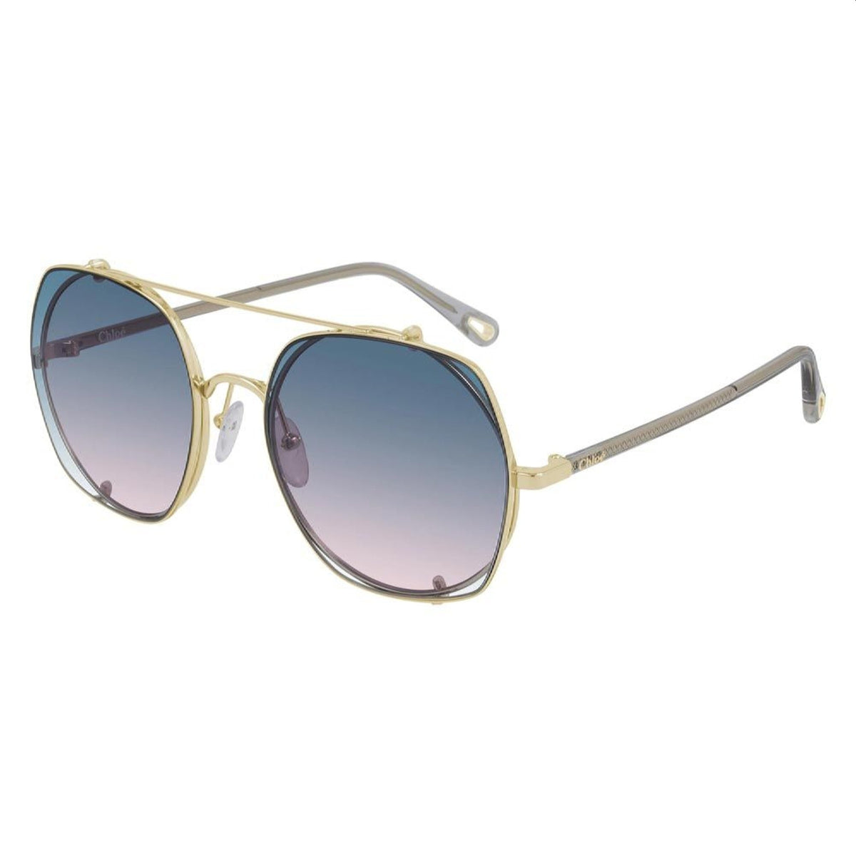 Chloé Women's Sunglasses Spring Summer 2021 Gold Light Blue Nylon Nylon Shiny CH0042S 002