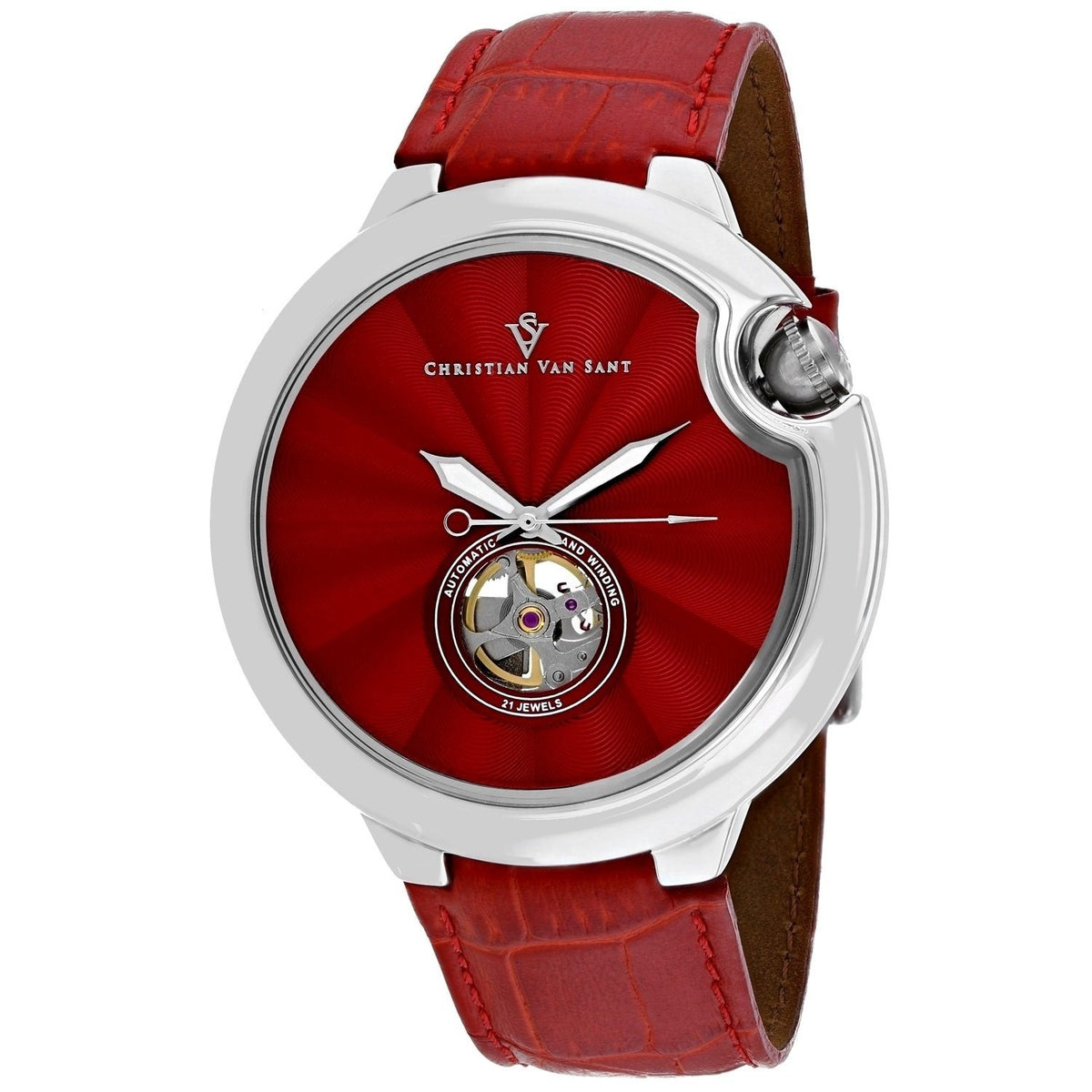 Christian Van Sant Men&#39;s CV0142 Cyclone Red Leather Watch