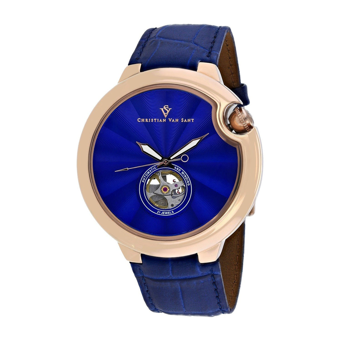 Christian Van Sant Men&#39;s CV0143 Cyclone Blue Leather Watch