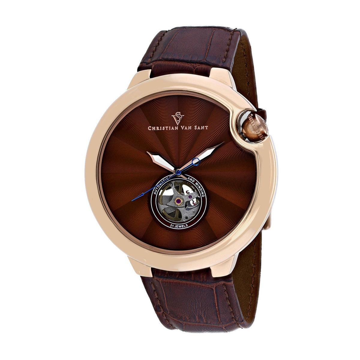 Christian Van Sant Men&#39;s CV0144 Cyclone Brown Leather Watch