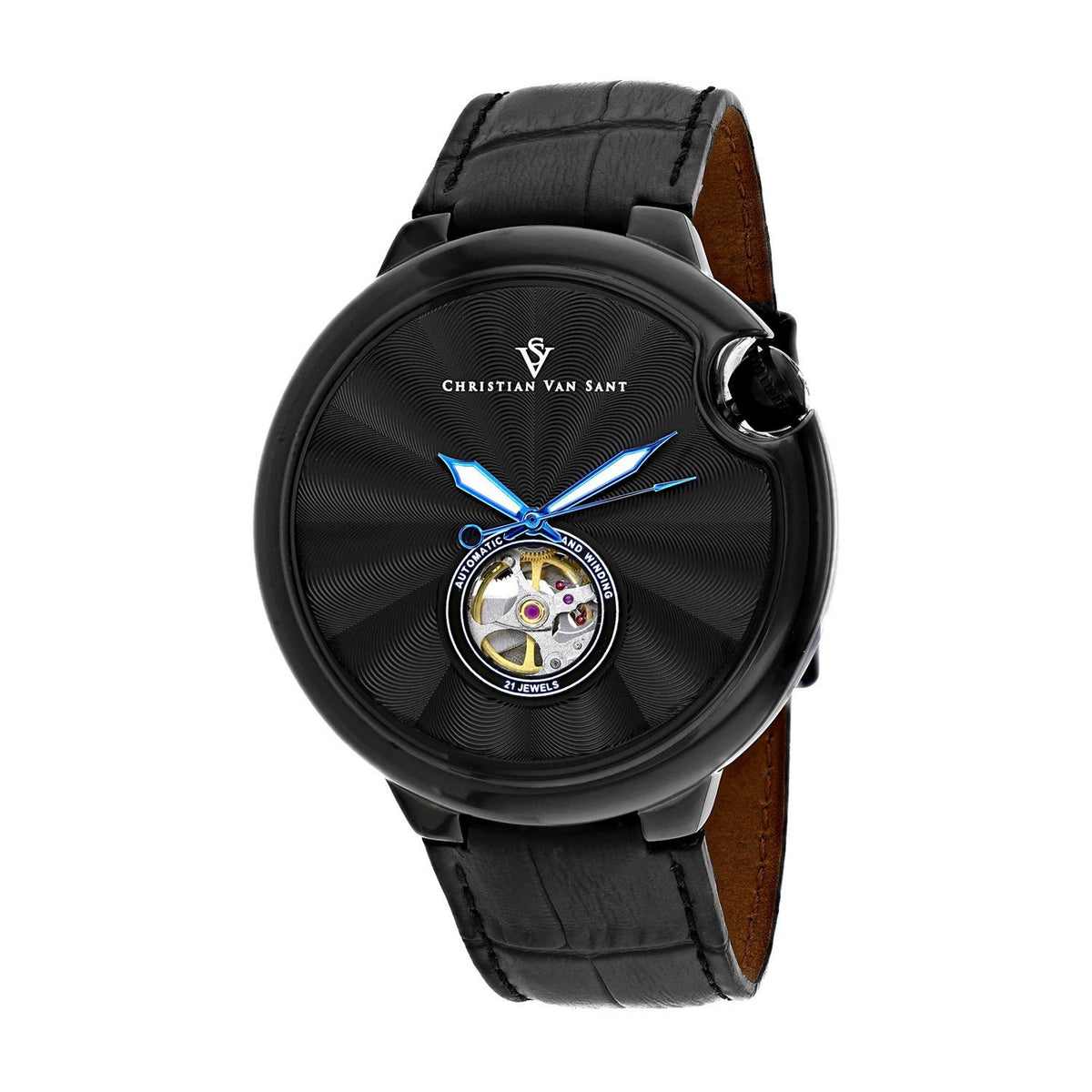 Christian Van Sant Men&#39;s CV0145 Cyclone Black Leather Watch