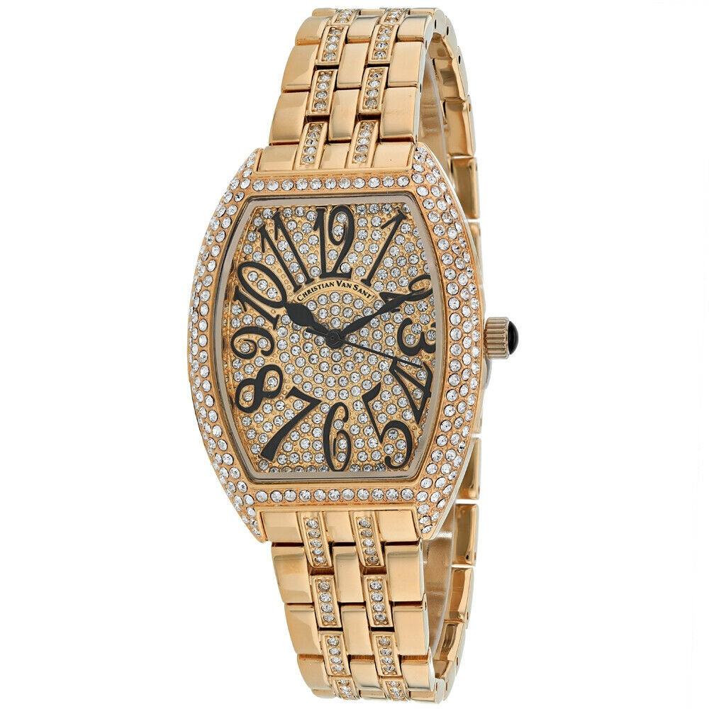 Christian Van Sant Women's CV0262 Elegant Sparkle Rose Gold-Tone Stainless Steel with Sets of Crystal Watch