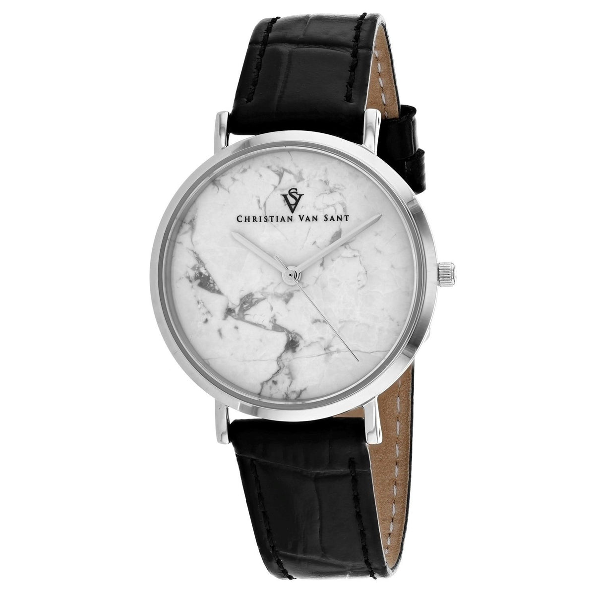 Christian Van Sant Women&#39;s CV0420BK Lotus Black Leather Watch