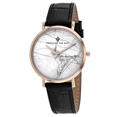 Christian Van Sant Women&#39;s CV0422BK Lotus Black Leather Watch
