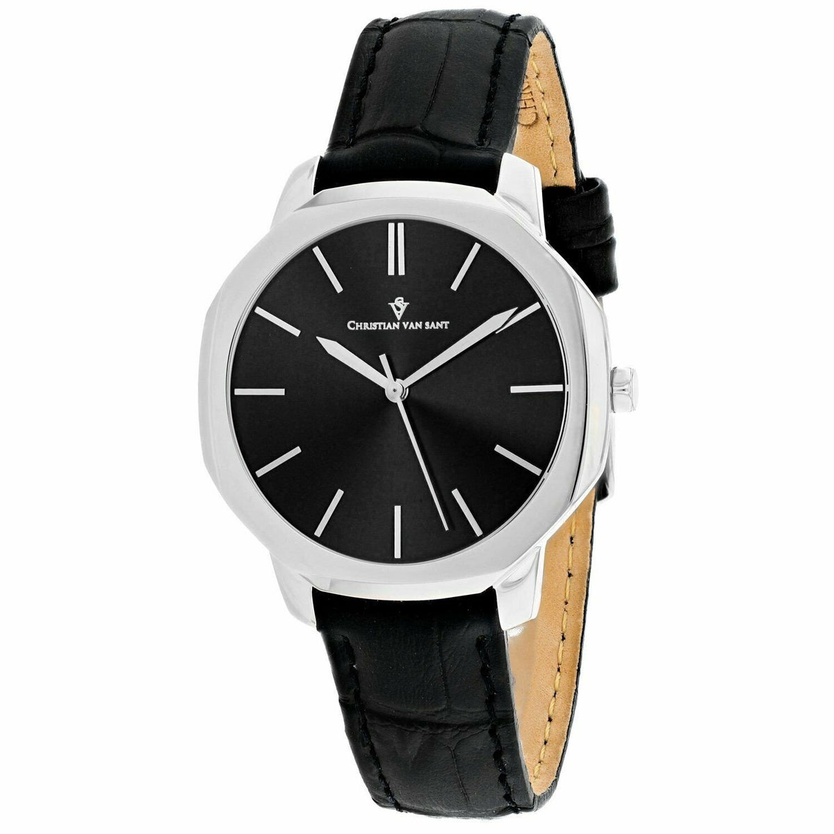 Christian Van Sant Women&#39;s CV0500 Octave Slim Black Leather Watch