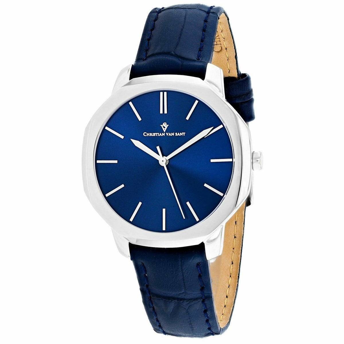 Christian Van Sant Women&#39;s CV0502 Octave Slim Blue Leather Watch