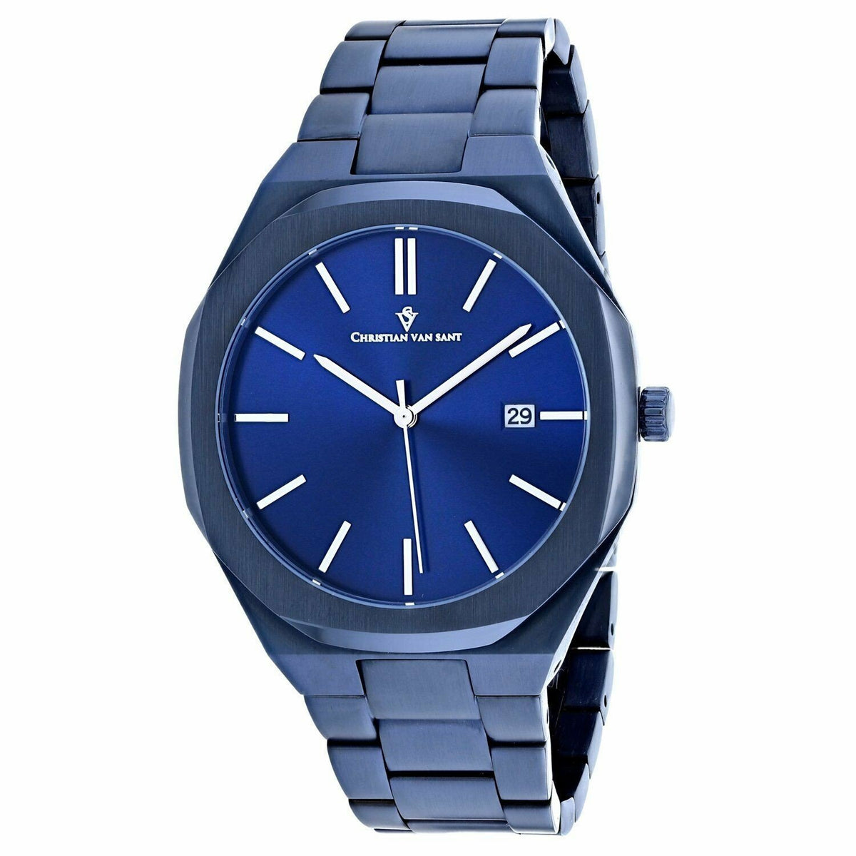 Christian Van Sant Men&#39;s CV0526 Octavius Slim Blue Stainless Steel Watch
