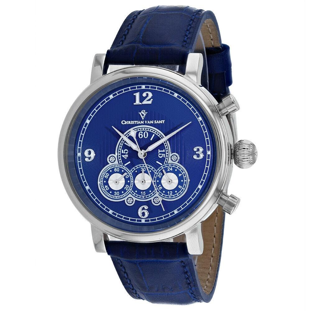 Christian Van Sant Men's CV0712 Dominion  Chronograph Blue Leather Watch