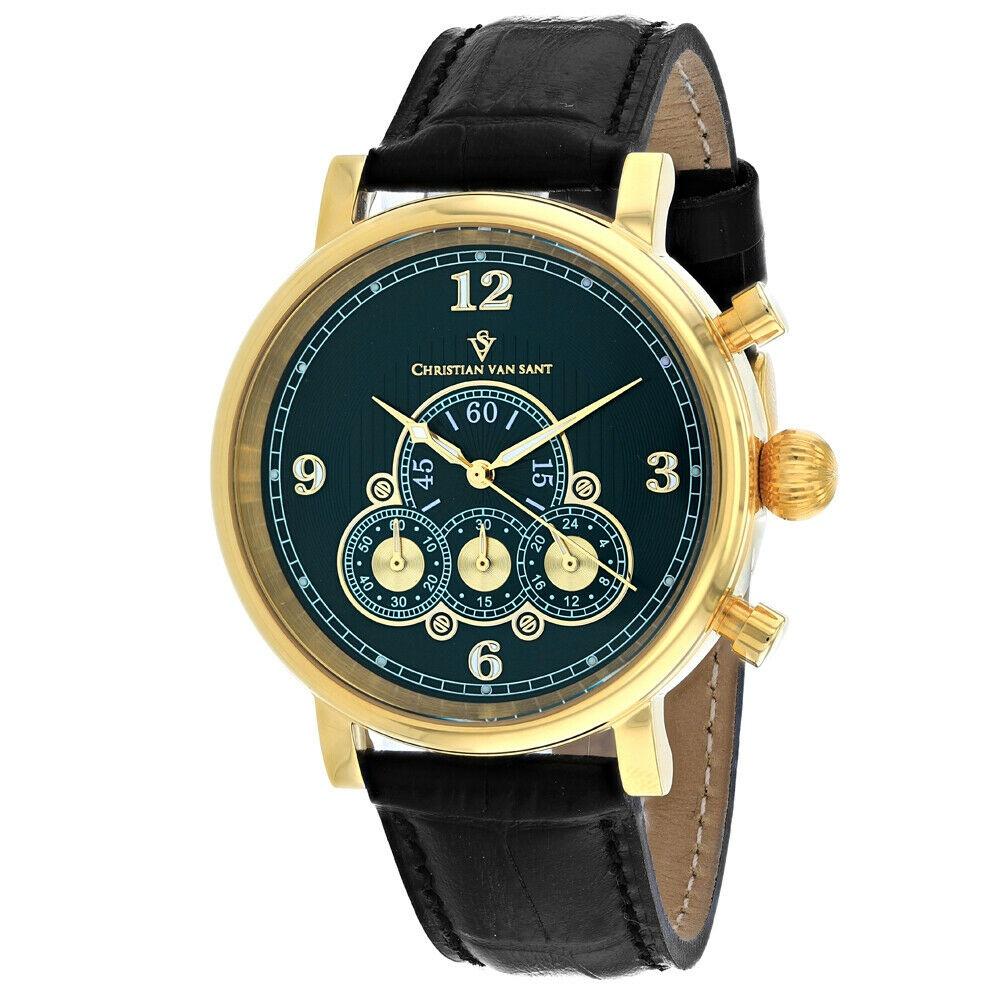 Christian Van Sant Men's CV0714 Dominion  Chronograph Black Leather Watch