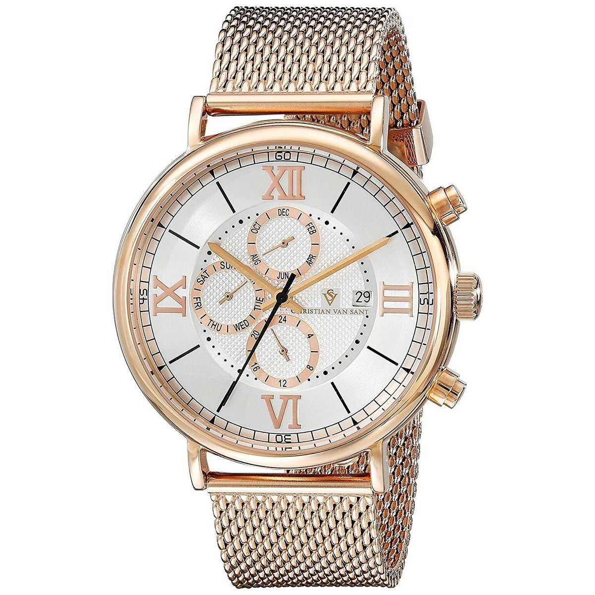 Christian Van Sant Men&#39;s CV1122 Somptueuse Rose Gold-Tone Stainless Steel Watch
