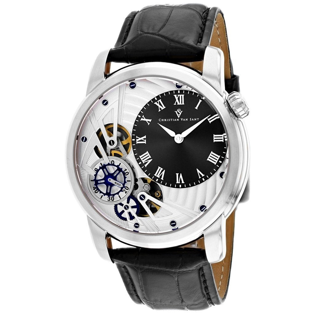 Christian Van Sant Men&#39;s CV1541 Sprocket Black Leather Watch