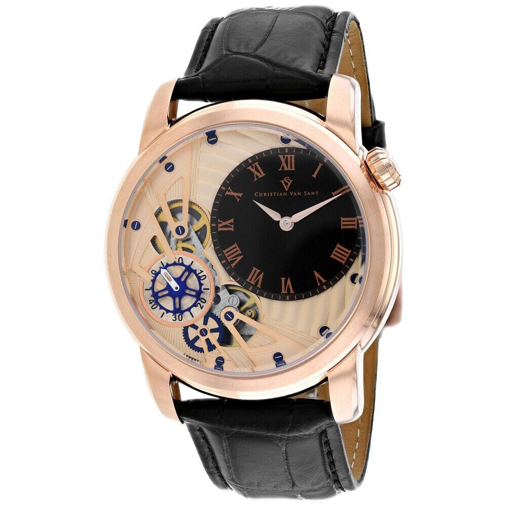 Christian Van Sant Men's CV1546 Sprocket  Black Leather Watch
