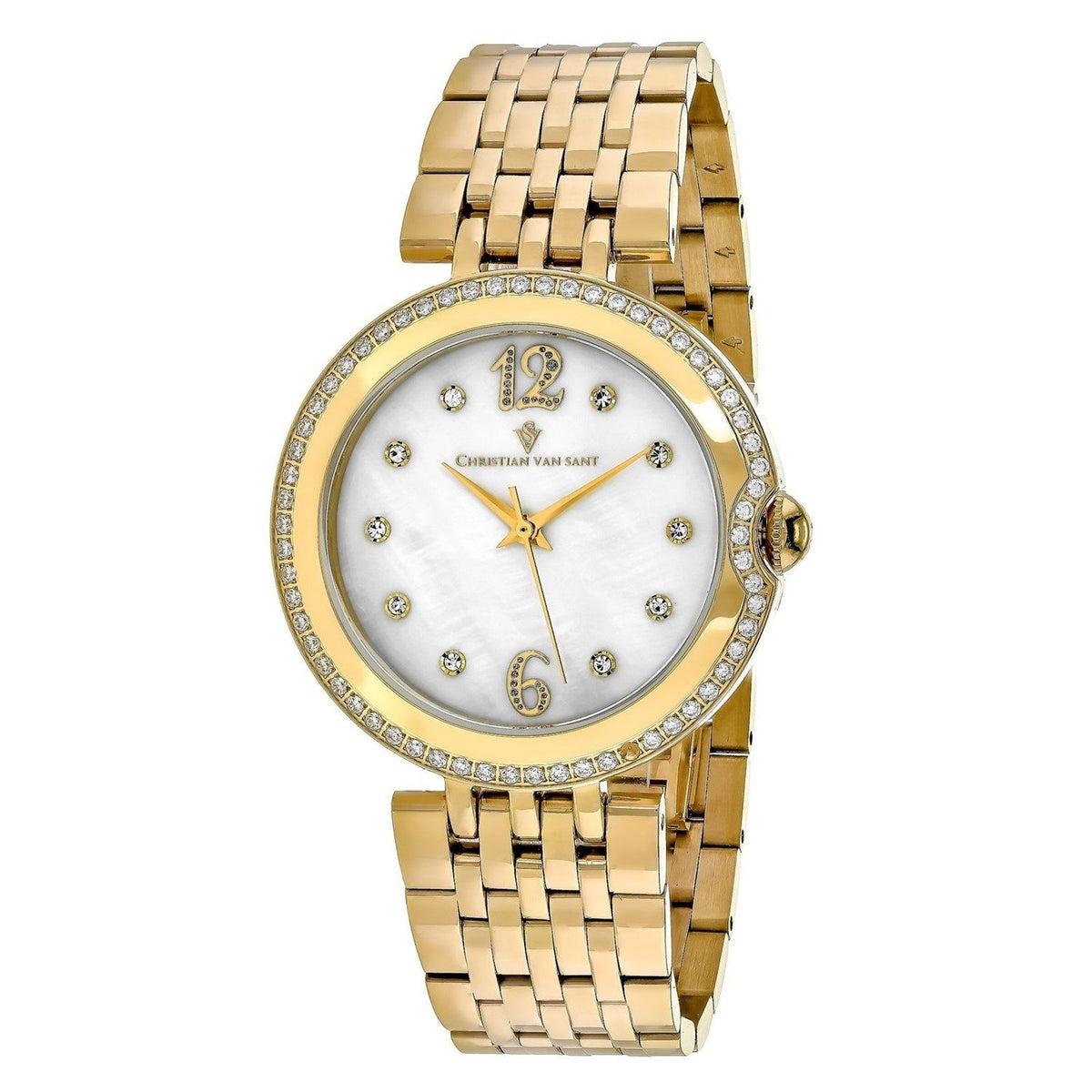 Christian Van Sant Women&#39;s CV1615 Jasmine Crystal Gold-Tone Stainless Steel Watch
