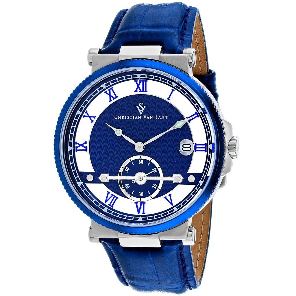 Christian Van Sant Men&#39;s CV1700 Clepsydra Blue Leather Watch
