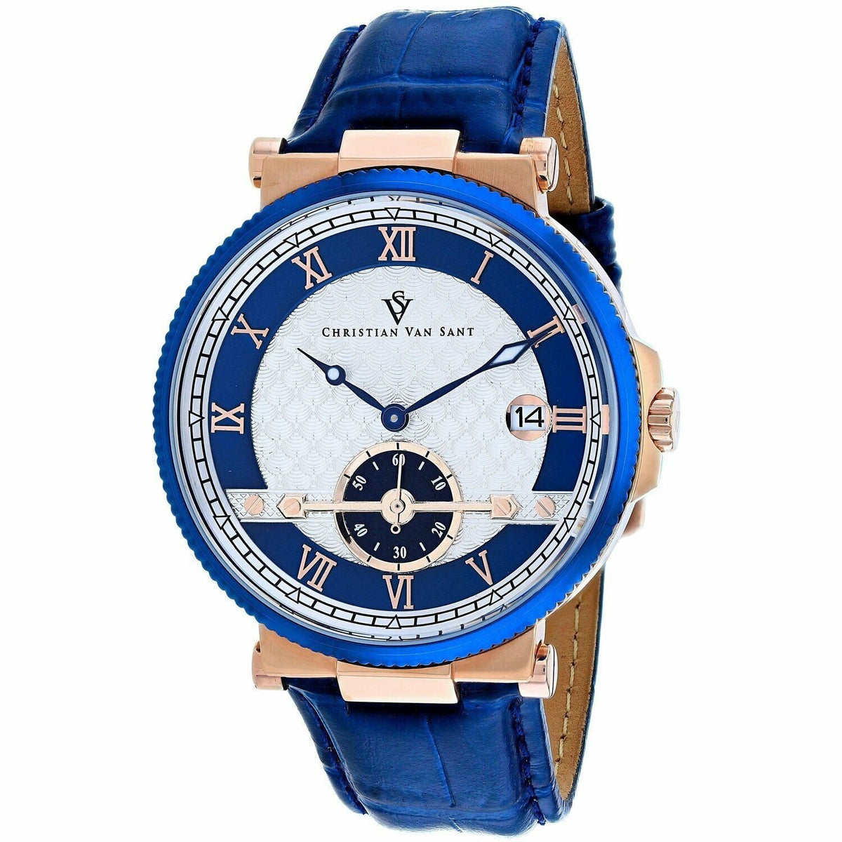 Christian Van Sant Men&#39;s CV1702 Clepsydra Blue Leather Watch
